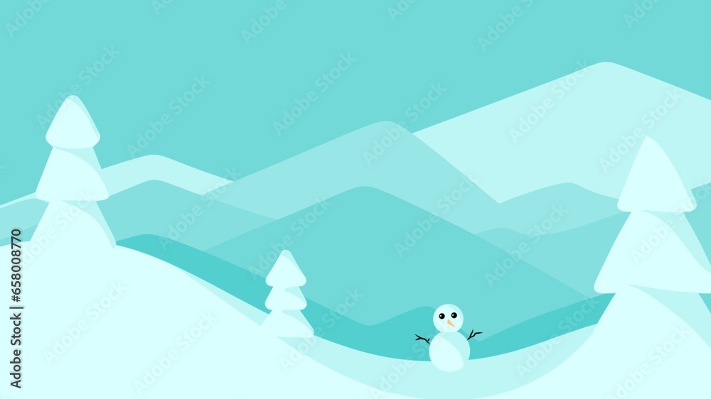 Naklejka premium Christmas illustration and winter landscape with house and snowman