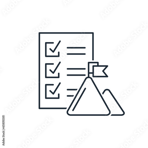 Summing up. Completed tasks. Done it. Vector linear icon isolated on white background.