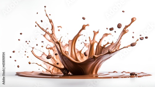 Pouring and splashing coffee cup on white background