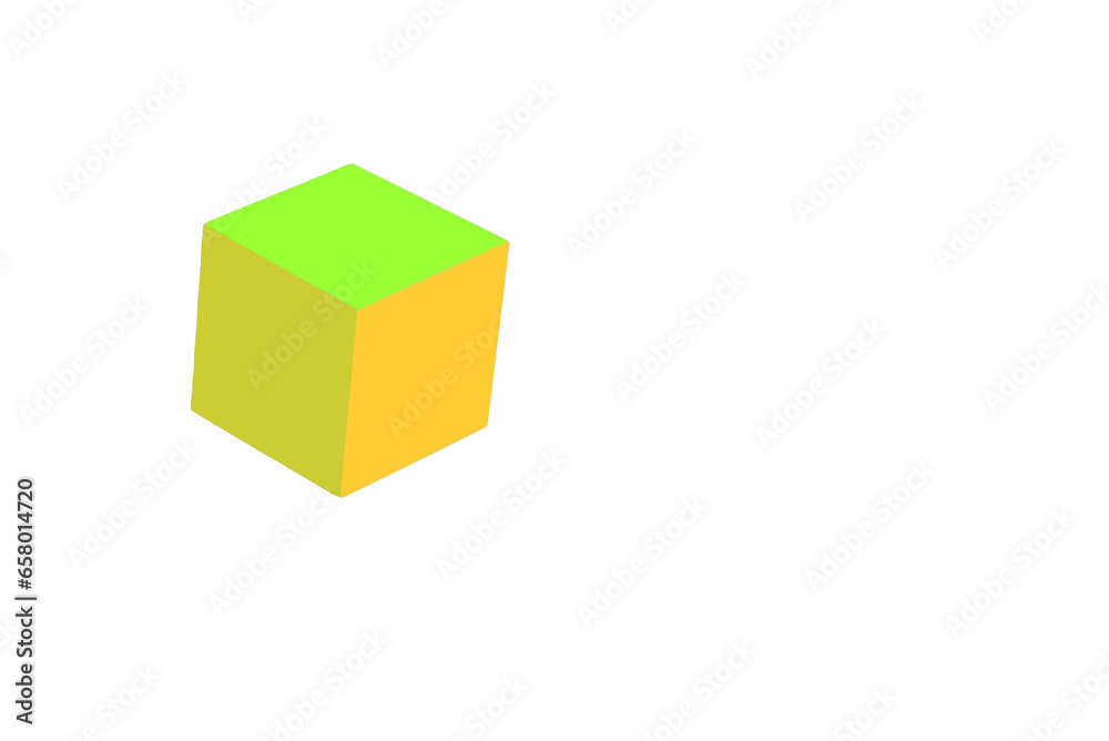 Colorful block #1 isolated on transparent background with copy space. Cube Floating in the air. PNG file