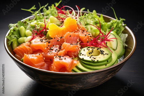 Bowl filled with wide assortment of different types of food. This versatile image can be used to depict buffet, food diversity, or balanced diet.
