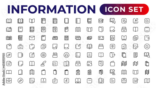 Information simple minimal thin line icons.Brochure line icons set. Flyer leaflet, catalogue, booklet, magazine, letterhead, open book and other.