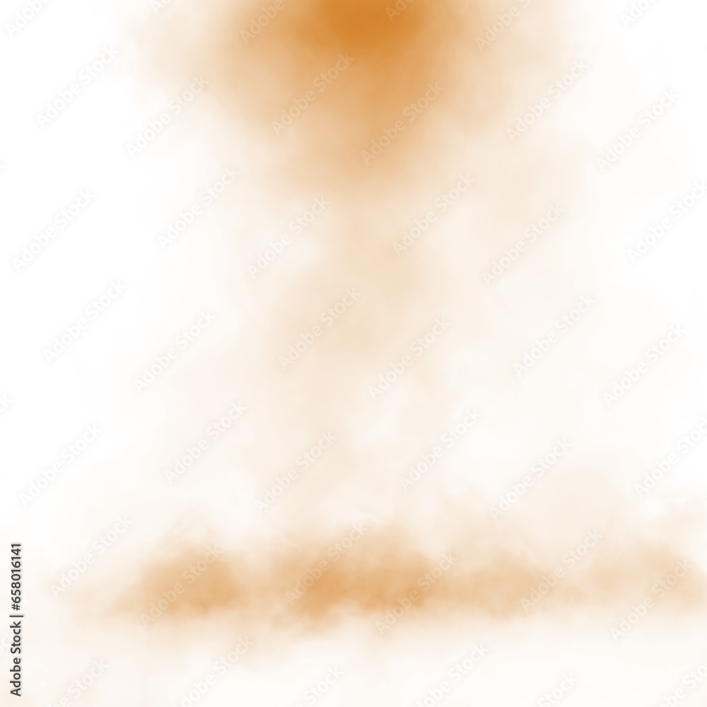 Abstract orange puffs of smoke mist overlay on transparent background pollution. Royalty high-quality free stock png of smoke mitsty fog overlays white backgrounds. Yellow smoke swirls fragments