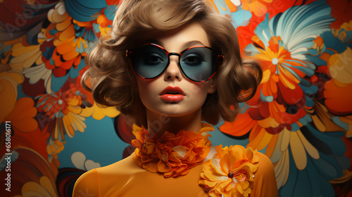 Beautiful woman in glasses and abstract splash of emotions background