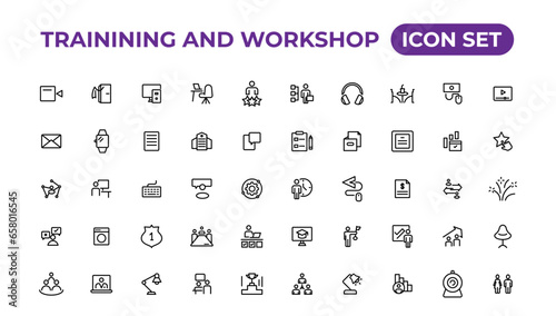 Trainining and workshop icon set. Containing team building, collaboration, teamwork.Outline icon collection. photo