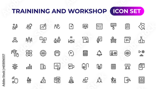 Trainining and workshop icon set. Containing team building, collaboration, teamwork.Outline icon collection.