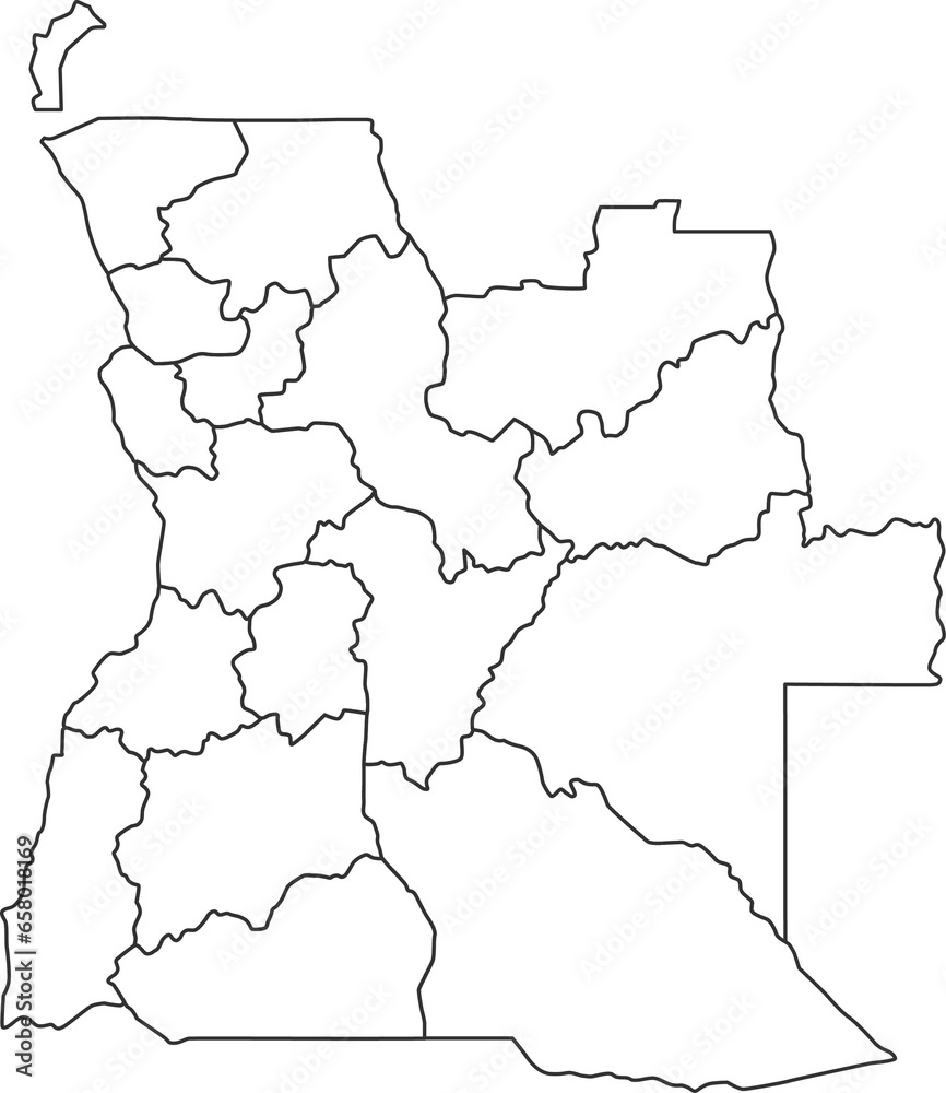 Map of Angola with detailed country map, line map. Map of Angola with detailed country map, line map.