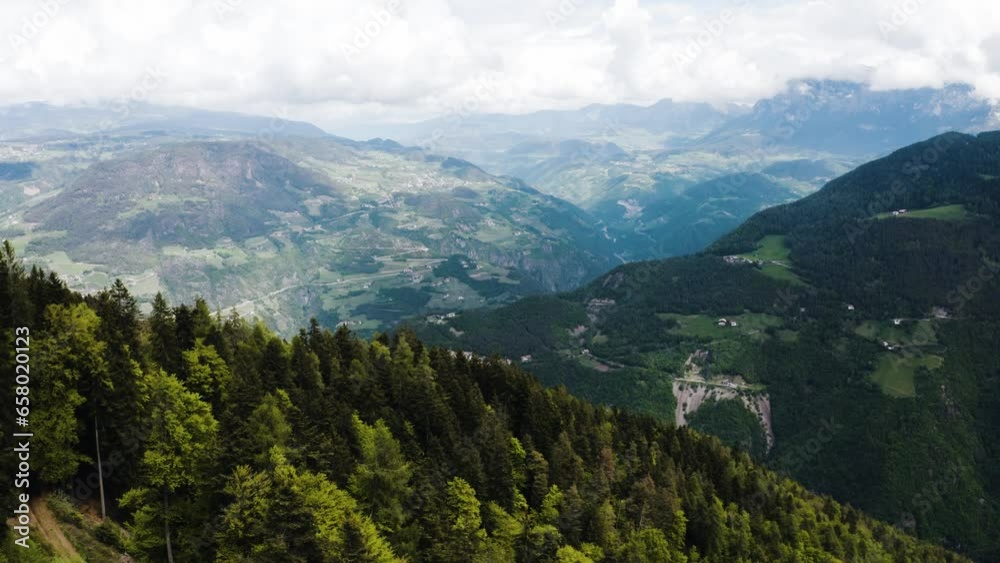 Drone shot of Italy's mountainous landscape over Colle.