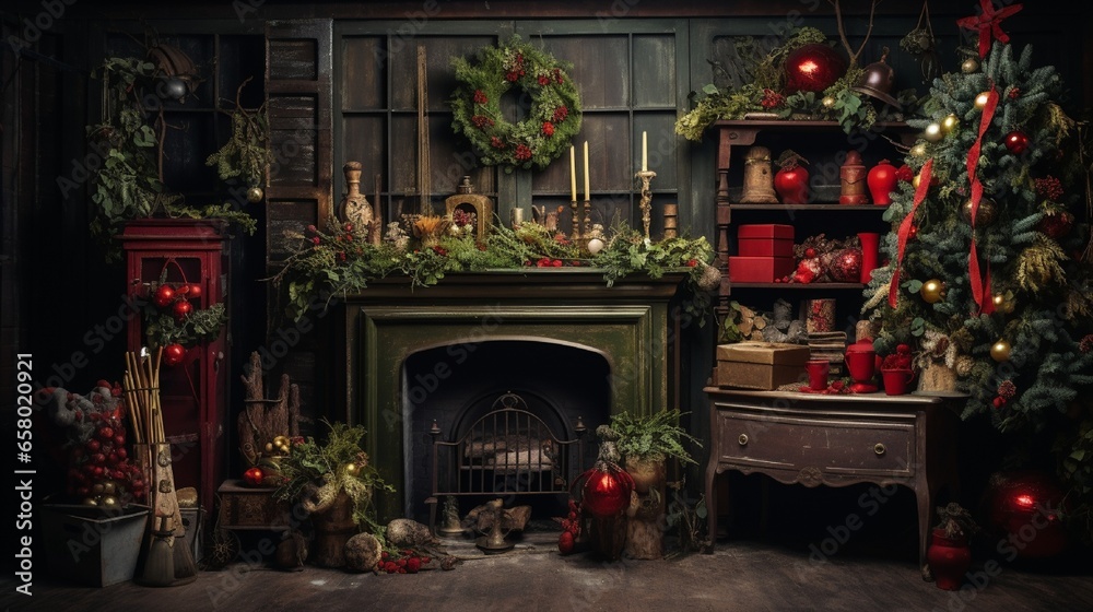 A Photograph capturing the essence of Christmas with a whimsical blend of vintage charm and rich jewel-tone colors, evoking warmth and nostalgia .