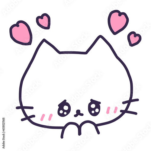 うるうるの目で頭にハートを浮かべたかわいい白い色の猫のイラスト