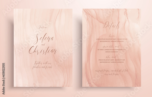 Vector set of wedding invitations with alcohol ink pattern. Artistic covers with modern design and place for text. Fits well for greeting cards, packaging and etc.