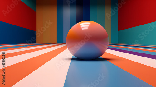 large ball rolling on a colored floor between colored walls