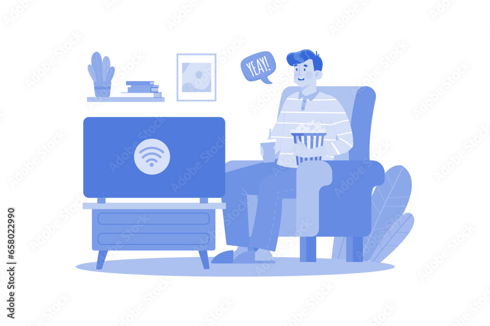 A male watching a movie on the internet