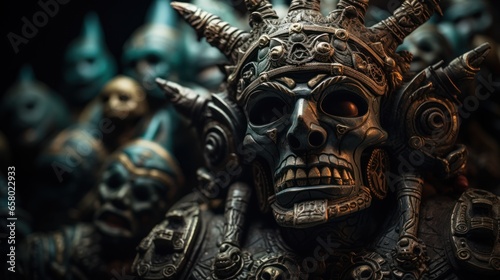 Aztec cult of death Tlaloc, Omeyocan, Mictlan, and Chichihuacuauhco © sirisakboakaew
