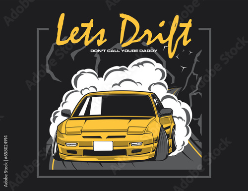90s car drifting on the road illustration design vector