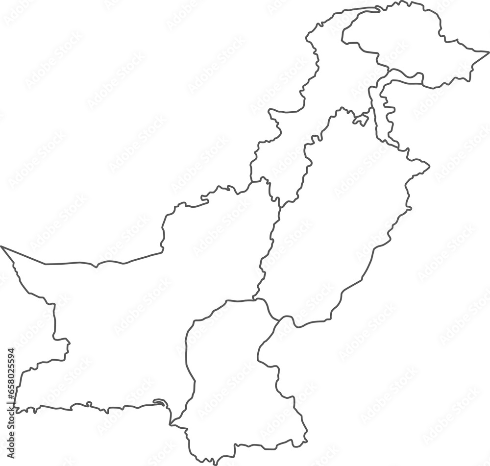 Map of Pakistan with detailed country map, line map.