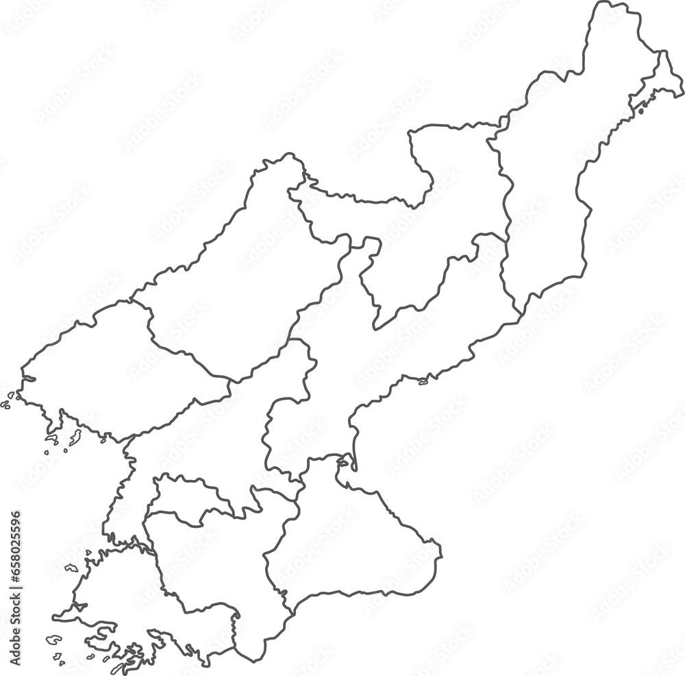 Map of North Korea with detailed country map, line map.