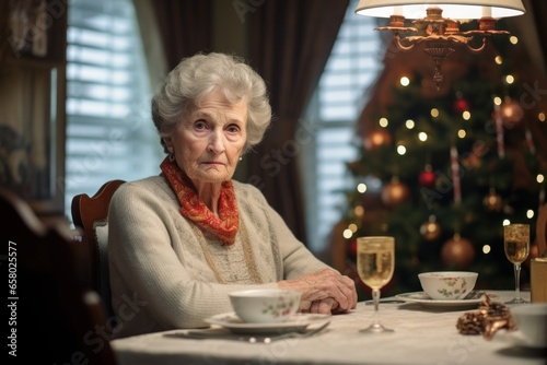 sad and lonely old woman on christmas day