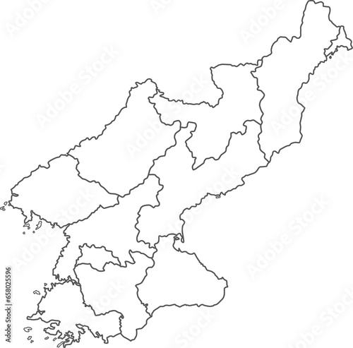 Map of North Korea with detailed country map  line map.
