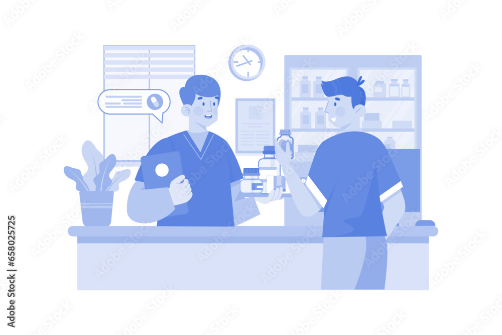 Pharmacy Worker Giving Medicine To Man