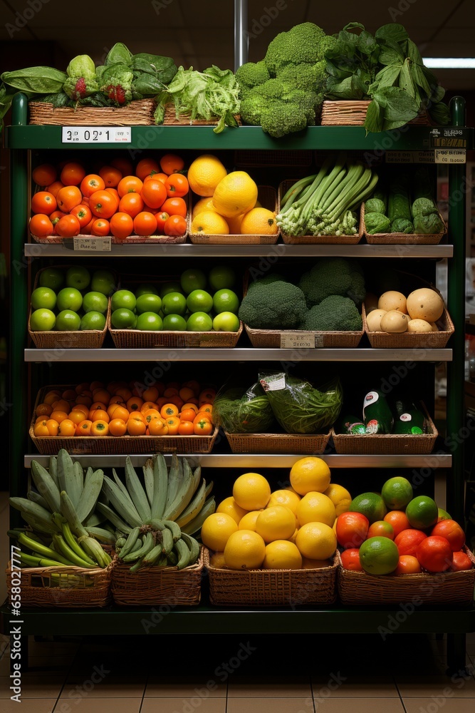 Convenience store's display of fresh produce and fruits, Generative AI 