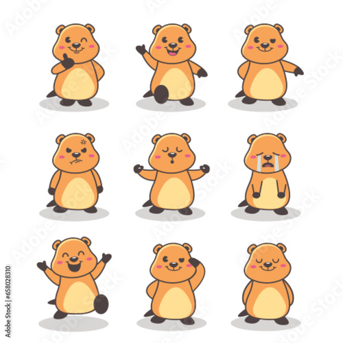 Collection of cute cartoon otters with various sweet mascot expressions