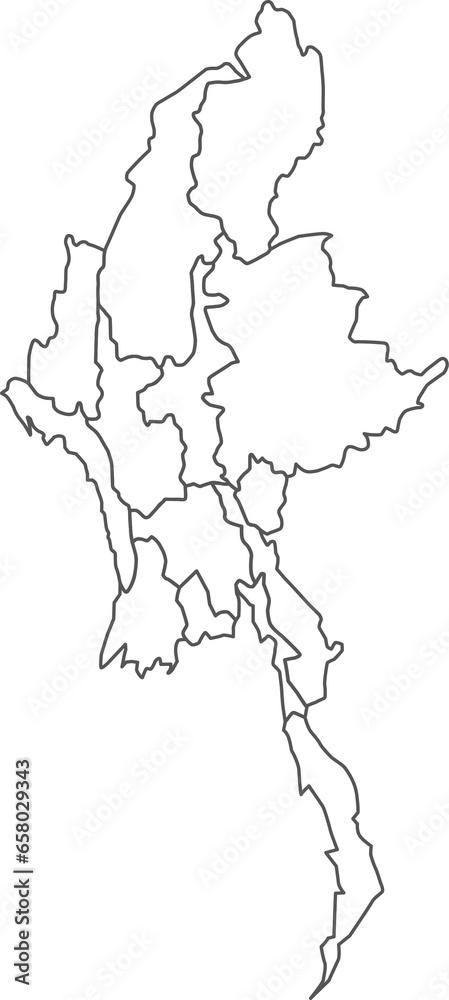 Map of Myanmar with detailed country map, line map.