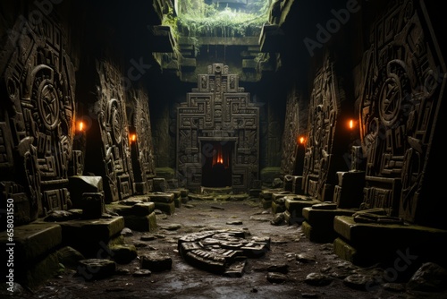  Ancient burial chamber with intricate tomb decorations, Generative AI photo