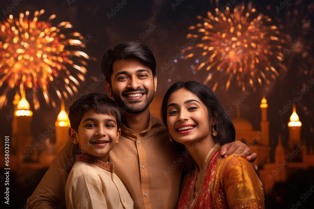 Indian family celebrating diwali festival. Indian family celebrating diwali festival.