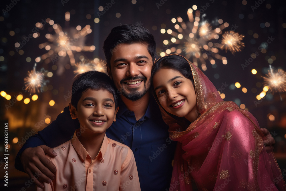 Indian family celebrating diwali festival. Indian family celebrating diwali festival.