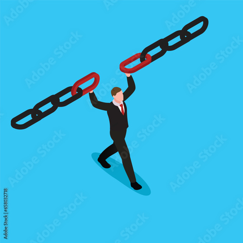 Connection or reliability to hold chain together, Manager holding metal chain together 3d vector illustration concept for banner, website, illustration, landing page, flyer, etc