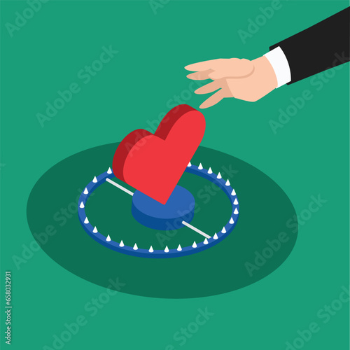 Deception - trap that uses the heart as bait 3d vector illustration concept for banner, website, illustration, landing page, flyer, etc