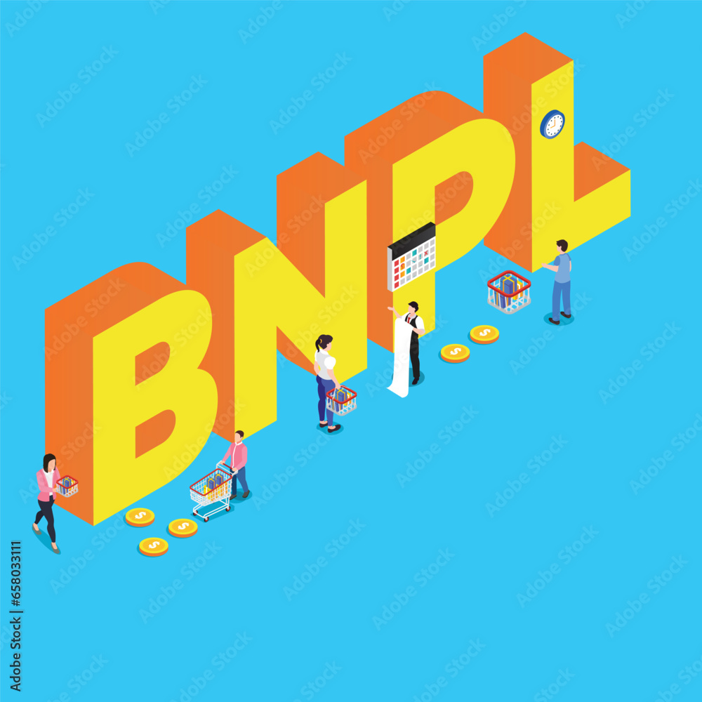 Fototapeta premium Buy now pay later BNPL online shopping 3d vector illustration concept for banner, website, illustration, landing page, flyer, etc