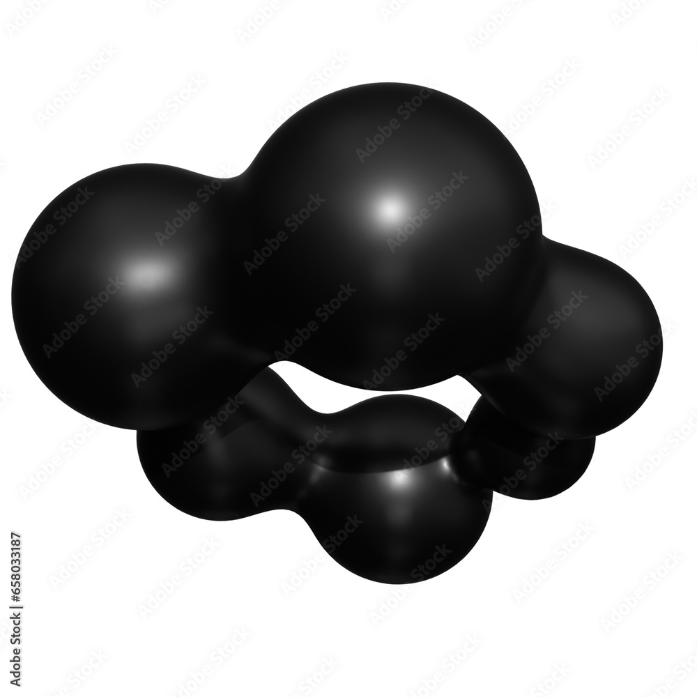 Realistic 3D Geometric Shape, Black Matte, Transparent Background, PNG Design Element