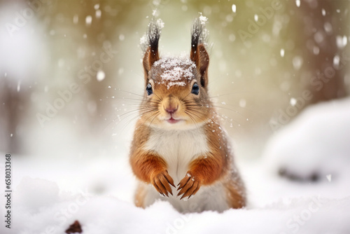 a cute squirrel playing in the snow