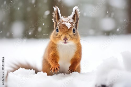 a cute squirrel playing in the snow