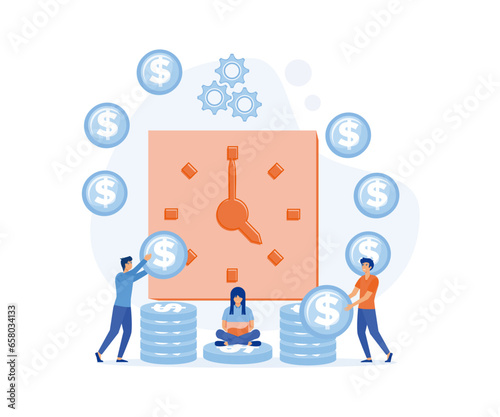 Work Payment, Salary. Man Sitting with Laptop, People Invest Money. E business, Internet Banking, Deposit System, flat vector modern illustration