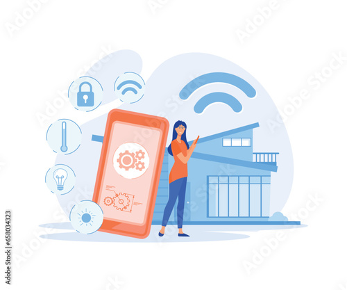 Smart home concept, Next generation IoT, home with cognitive intelligence, indoor infrastructure, smart living environment, flat vector modern illustration