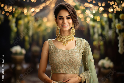 indian bride giving happy expression photo