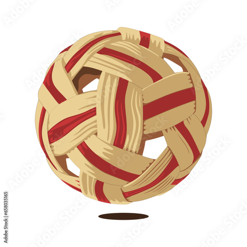 Sepak takraw ball with red and light brown color  wicker rattan ball in trendy flat 3d realistic vector illustration. Top choice editable graphic resources for many purposes.