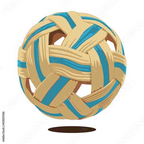 Sepak takraw ball with blue and light brown color of rattan, in trendy flat 3d realistic vector illustration style. Top choice editable graphic resources for many purposes.