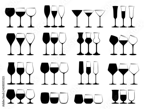 The set of silhouettes wine glasses.