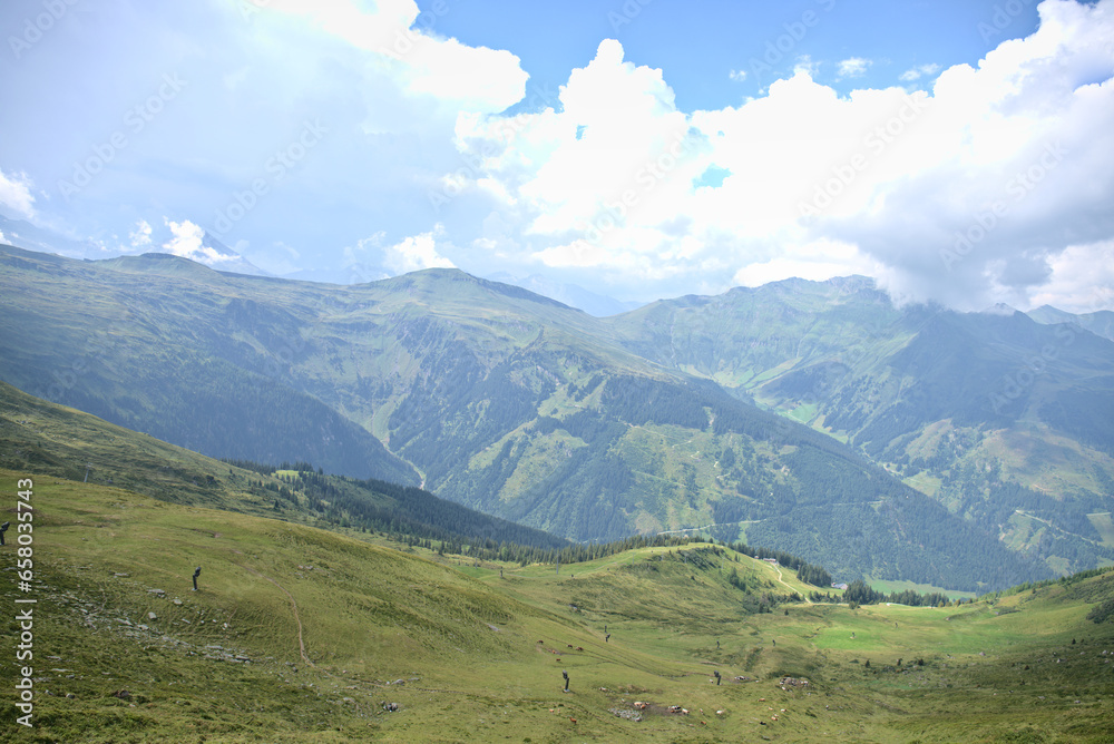 Views from the top of Stubnerkogel mountain near Bad Gastein with lookouts towards Grossglockner mountain