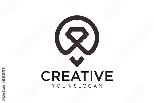 Abstract logo of jewelry ring with luxury diamond or gems.