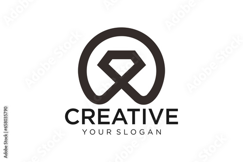 Abstract logo of jewelry ring with luxury diamond or gems.