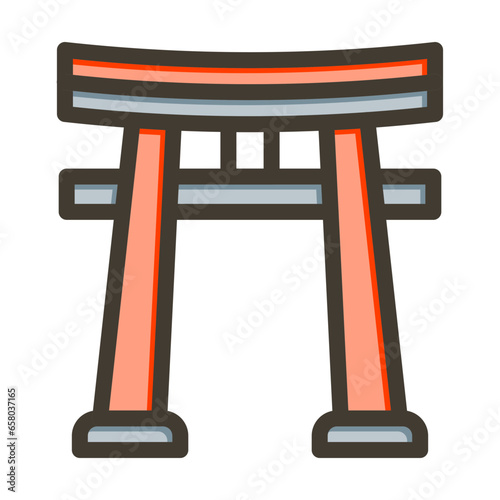 Torii Gate Vector Thick Line Filled Colors Icon Design