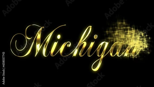 Gold metallic text revealed by disappearing and flickering stars for MICHIGAN photo
