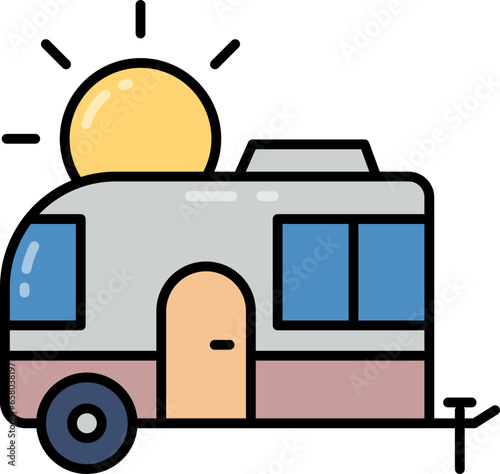 Camper trailer line icon