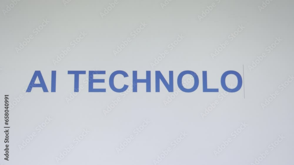 Cursor revealing letters of the words AI TECHNOLOGY in caps lock as a person types on a keyboard.