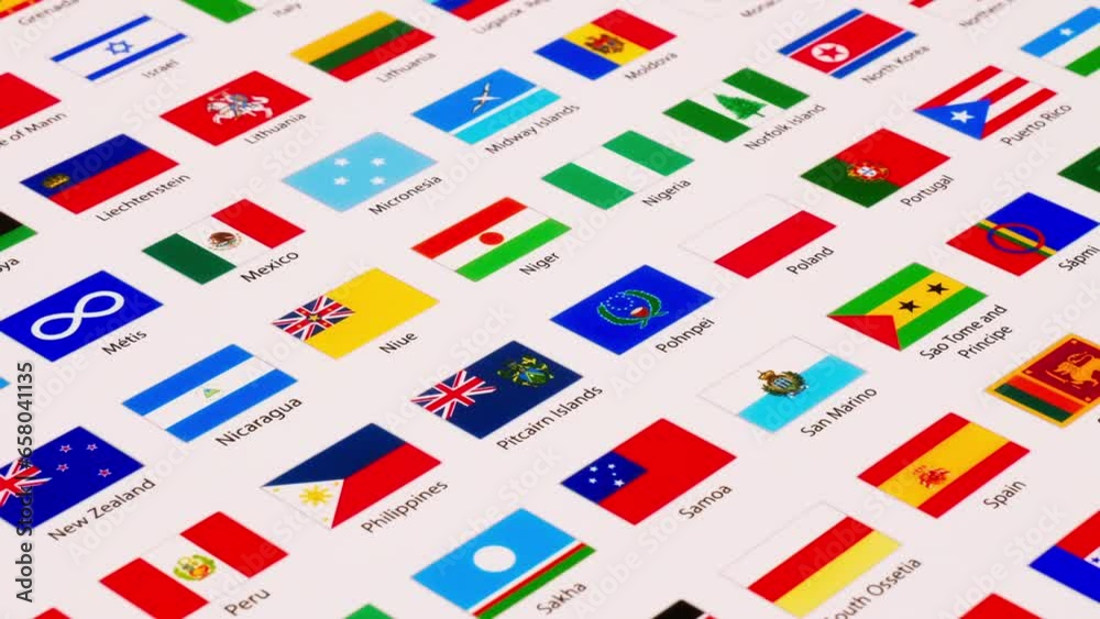 An illustration chart or poster in a diagonal position revealing different kinds of colourful national flags zoomed out. An illustration chart or poster in a diagonal position revealing different kinds of colourful national flags zoomed out.